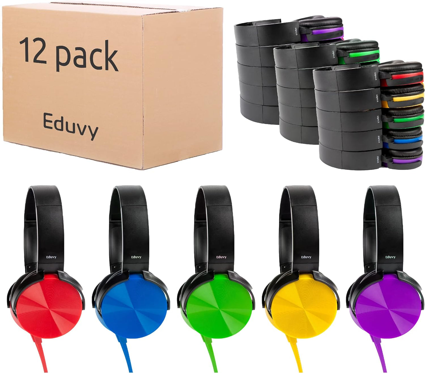 Bulk Headphones for Classroom, 12 Pack Durable Wired School Headphones for Students. Teacher Must Haves Supplies from Elementary to College (Mixed Color)