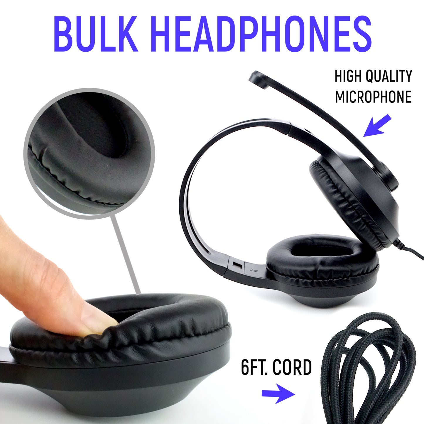 Bulk Headphones for Classroom with Microphone, Heavy-Duty School Pack Wired Headphones for Students with Rotating Boom Mic. Teacher Must Haves from Elementary to College (12 Pack Black)