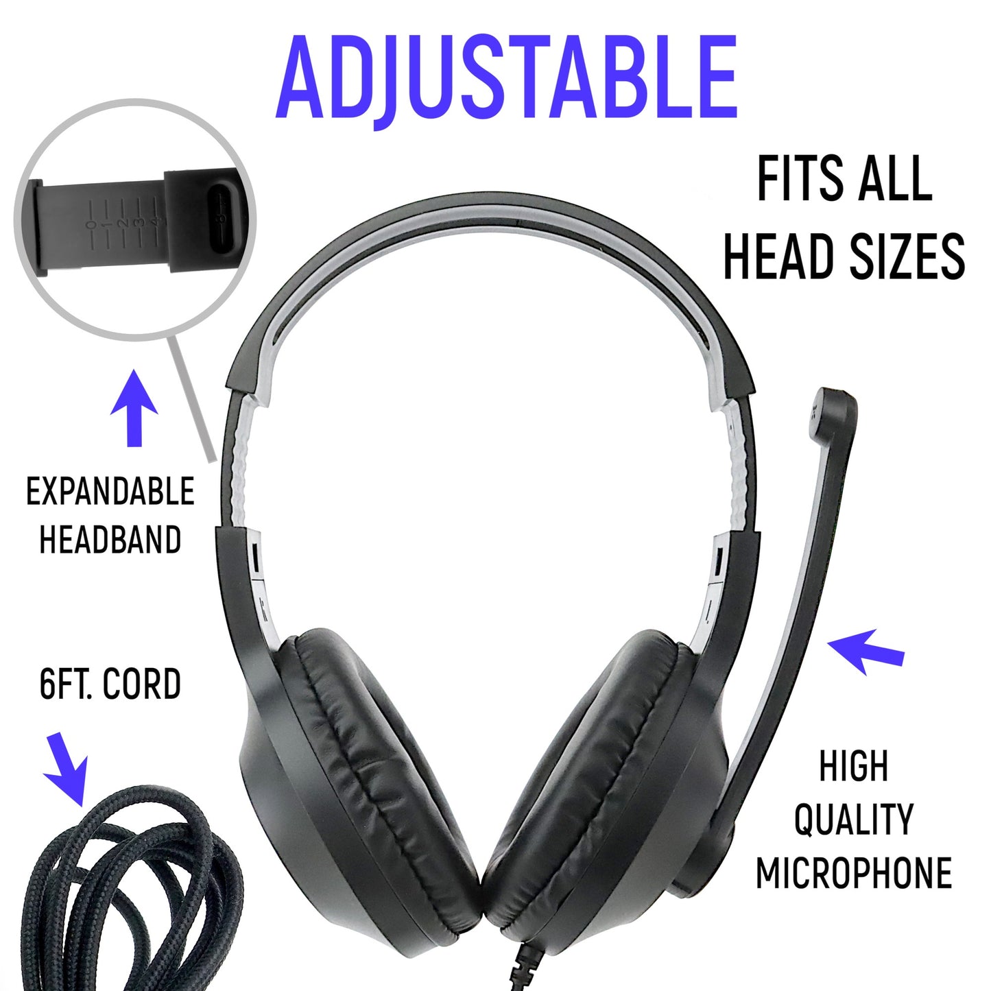 Bulk Headphones for Classroom with Microphone, Heavy-Duty School Pack Wired Headphones for Students with Rotating Boom Mic. Teacher Must Haves from Elementary to College (12 Pack Black)