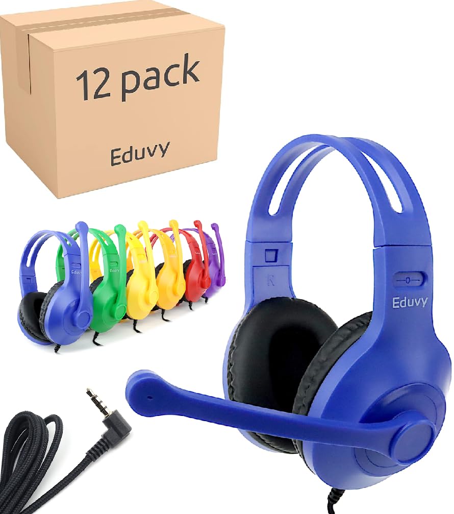 Bulk Headphones for Classroom with Microphone, Heavy-Duty School Pack Wired Headphones for Students with Rotating Boom Mic. Teacher Must Haves from Elementary to College (24 Pack Black)