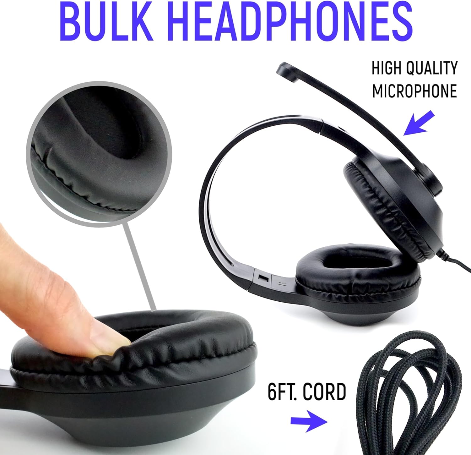 Bulk Headphones for Classroom with Microphone, Heavy-Duty School Pack Wired Headphones for Students with Rotating Boom Mic. Teacher Must Haves from Elementary to College (24 Pack Black)