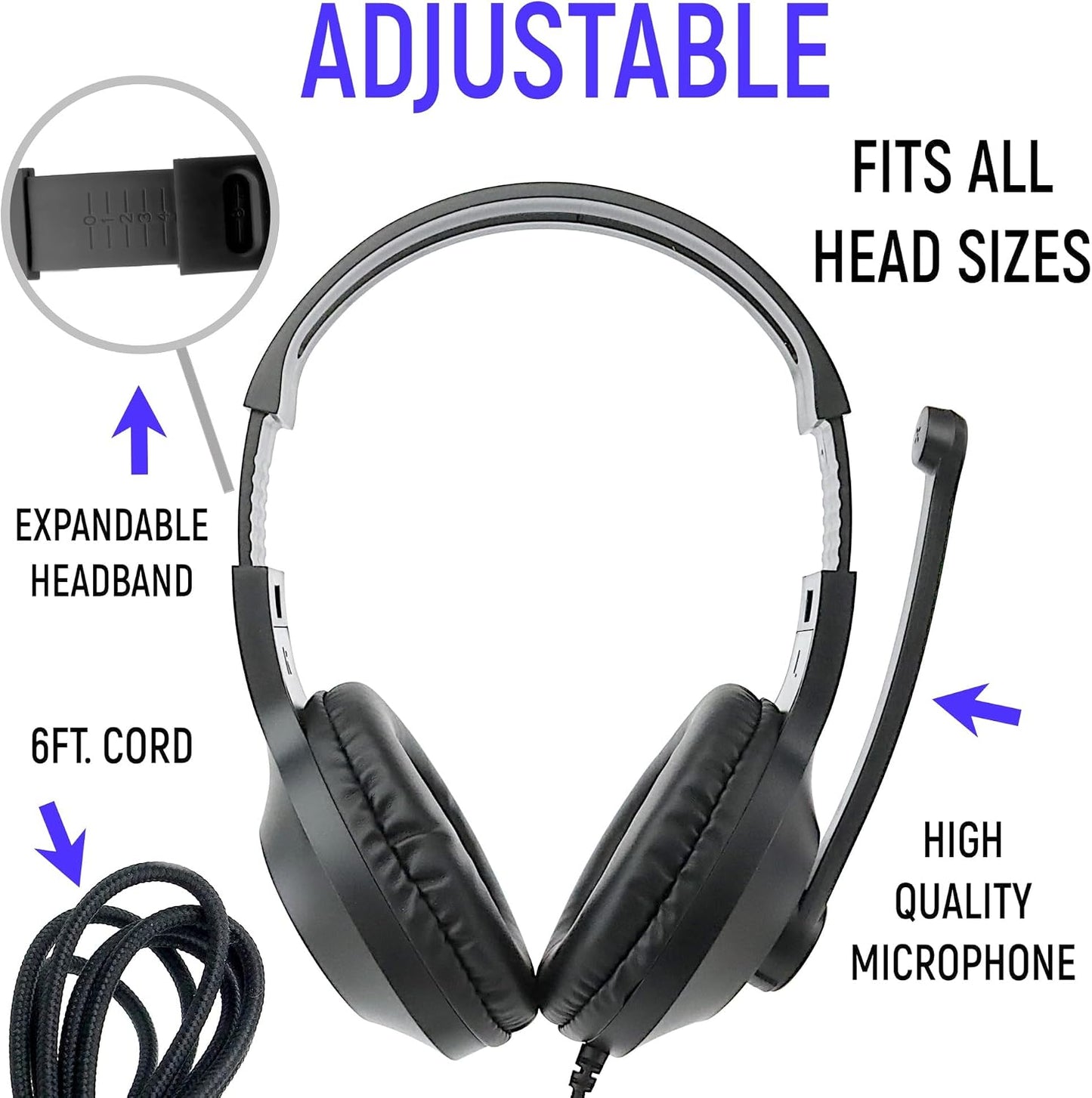 Bulk Headphones for Classroom with Microphone, Heavy-Duty School Pack Wired Headphones for Students with Rotating Boom Mic. Teacher Must Haves from Elementary to College (24 Pack Black)