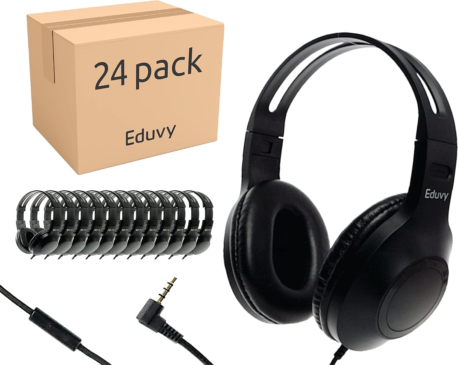 Edphone Bulk Headphones for Classroom with Microphone (24 Pack Black Color ...