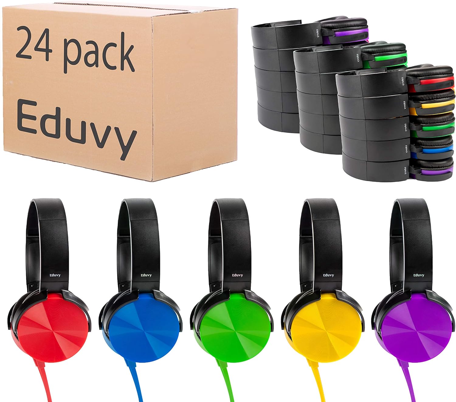 Bulk Headphones for Classroom, 24 Pack Durable Wired School Headphones for Students. Teacher Must Haves Supplies from Elementary to College (Mixed Color)