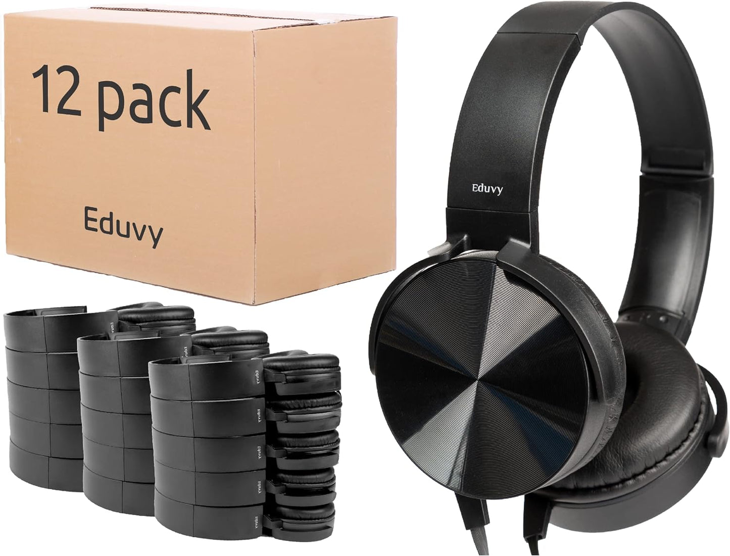 Bulk Headphones for Classroom, 12 Pack Durable Wired School Headphones for Students. Teacher Must Haves Supplies from Elementary to College (Black Color)